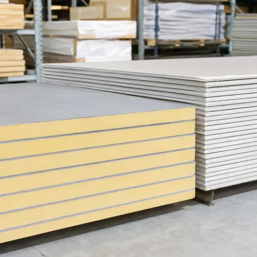 Insulation and plasterboard stock in a merchant warehouse