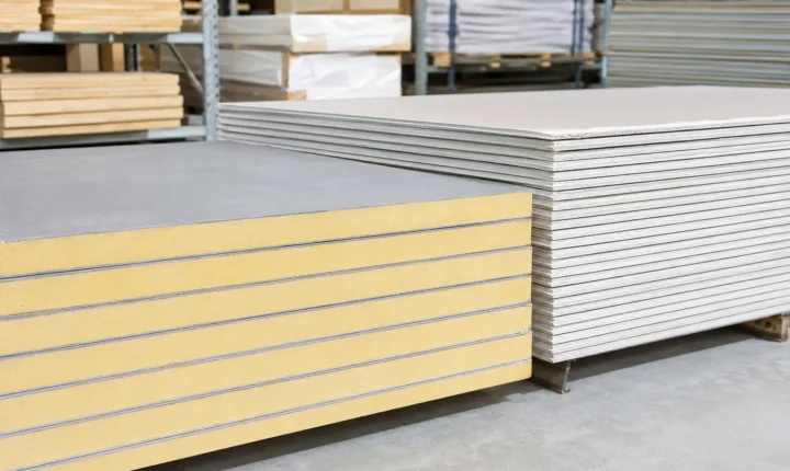 Insulation and plasterboard stock in a merchant warehouse